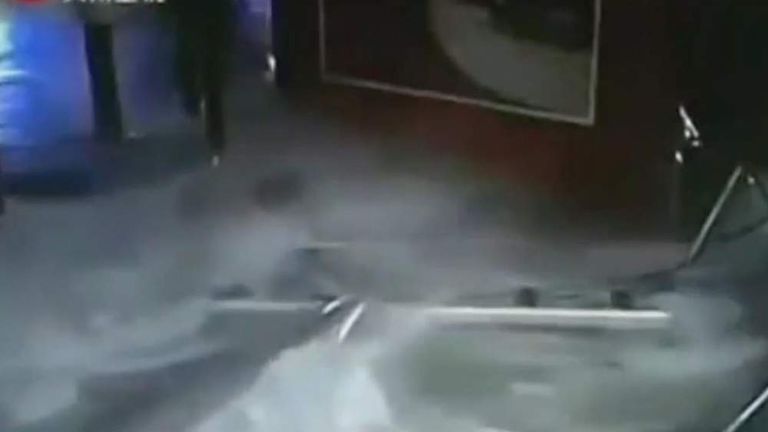 Shark tank explodes at shopping centre in Shanghai, China