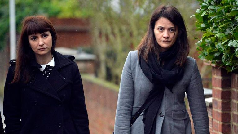 Sisters Francesca and Elisabetta Grillo arrive at Isleworth Crown Court in west London
