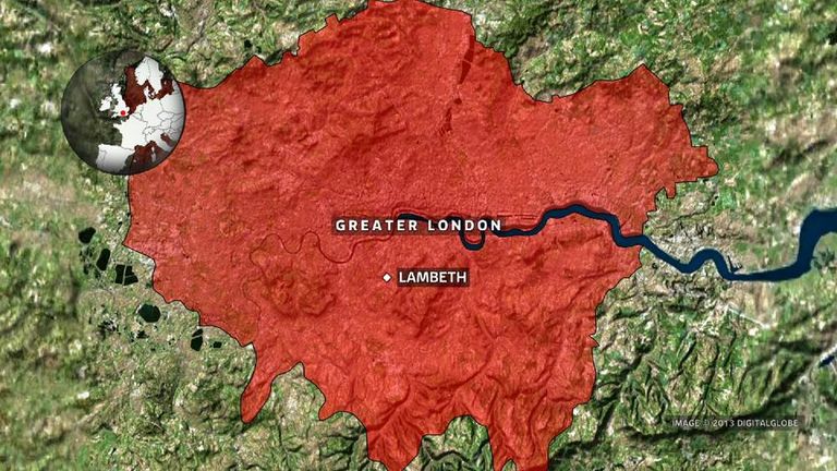 London map showing Lambeth
