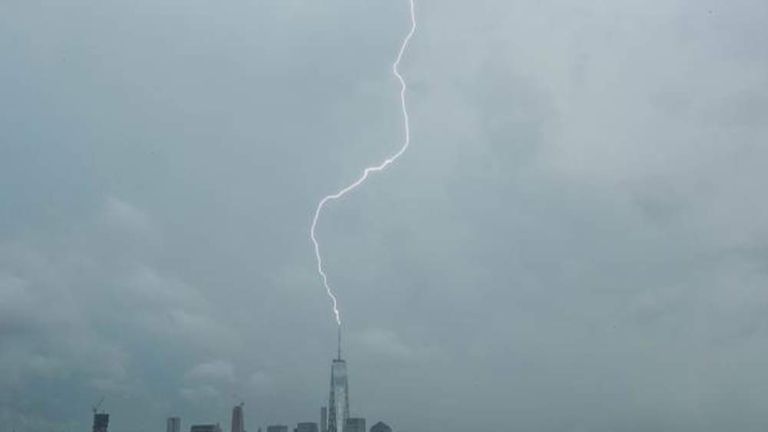 Lightning Strikes One World Trade Center | US News | Sky News