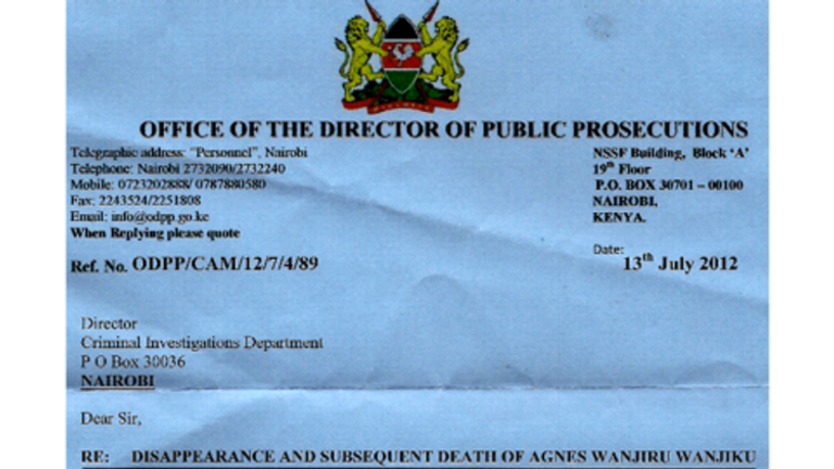 Document relating to Agnes Wanjiru-Wanjiku death.