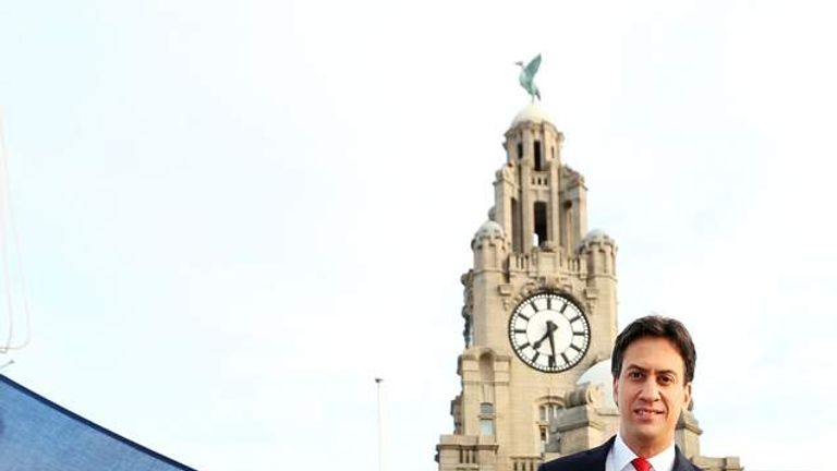 Ed Miliband raises the Saltire in Liverpool
