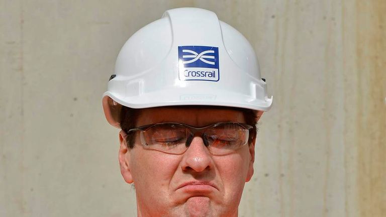 George Osborne looking glum at the Crossrail site