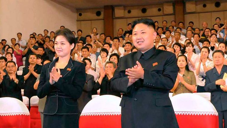File photo of North Korean leader Kim Jong-Un and his wife Ri Sol-Ju in Pyongyang