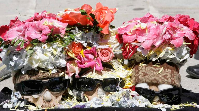 Decorated skulls are seen during a Dia de los natitas ("Day of the Skulls") ceremony