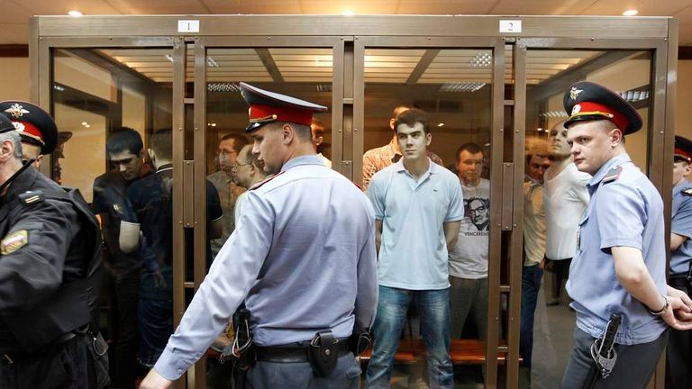 Defendants facing trial over clashes with the police during an anti-Putin protest