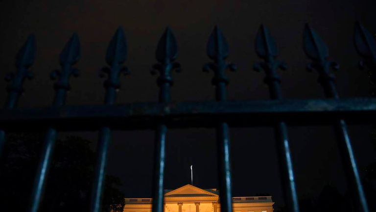 The White House glows orange with special lighting to celebrate Halloween in Washington