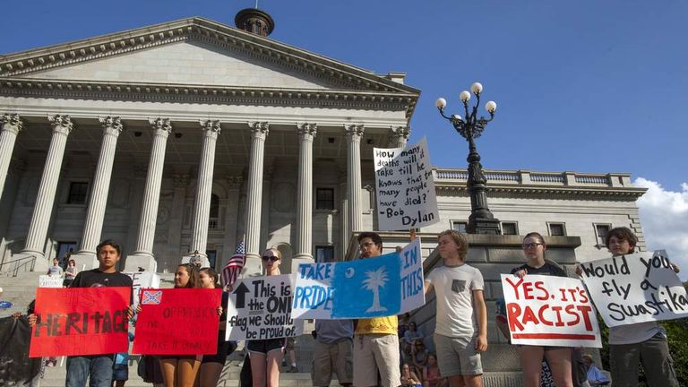 Protesters demand removal of the Confederate flag in South Carolina
