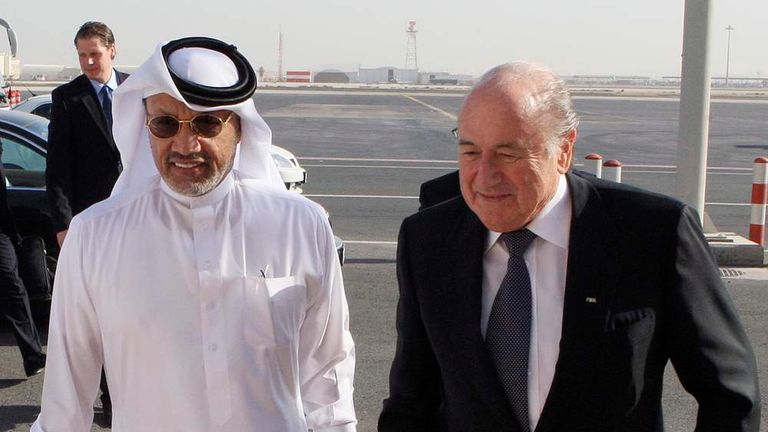 Mohamed Bin Hammam, the president of the AFC, receives FIFA President Blatter at Doha airport