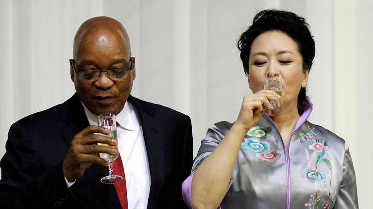 South Africa's President Zuma shares a toast with China's first lady Peng in Pretoria