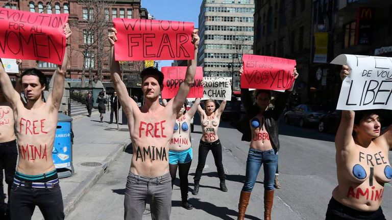 Femen Free Amina protesters in Montreal
