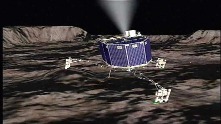 An ESA computer animation of the Rosetta spaceship.