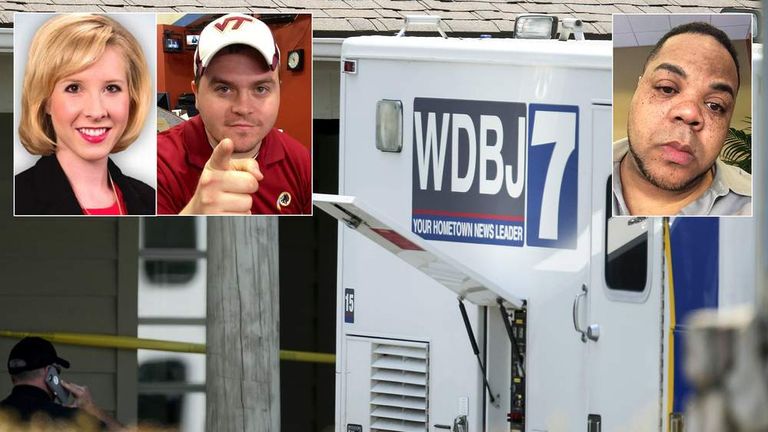 The WDBJ7 live truck is seen outside of the Bridgewater Plaza in Moneta