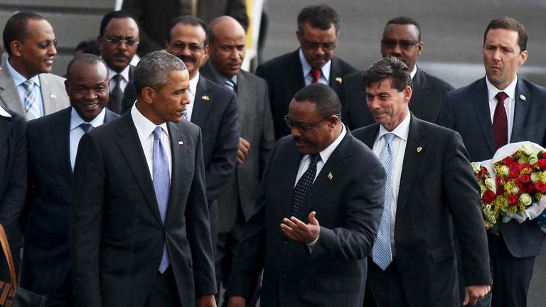 Barack Obama arriving in Ethiopia for visit