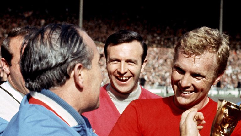 Alf Ramsey and Bobby Moore celebrate England's 1966 World Cup final triumph