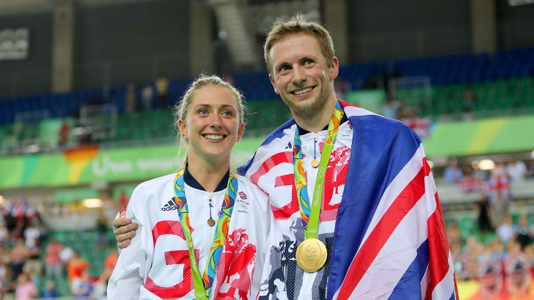 Golden Laura Trott And Jason Kenny Cycle To History Books Great Britain S Jason Kenny After Winning The Gold Medal In Keirin Poses With Fiancee Laura