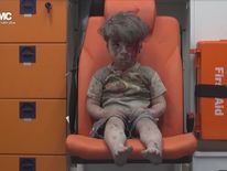 Omran Daqneesh, a Syrian child injured in an airstrike in Aleppo