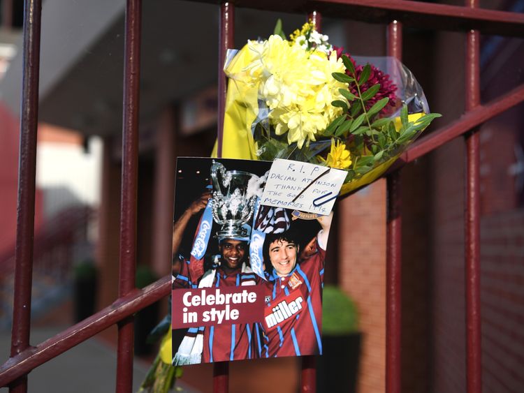 Dalian Atkinson tributes are left outside Villa Park