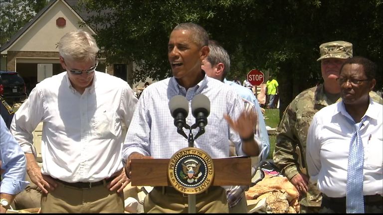Obama Visits Louisiana After Flood Criticism | World News | Sky News