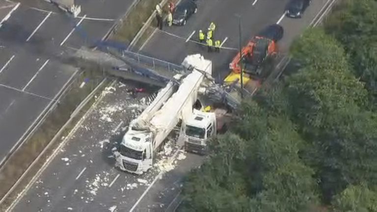 Aerial pictures show the extent of the damage caused by the bridge collapse