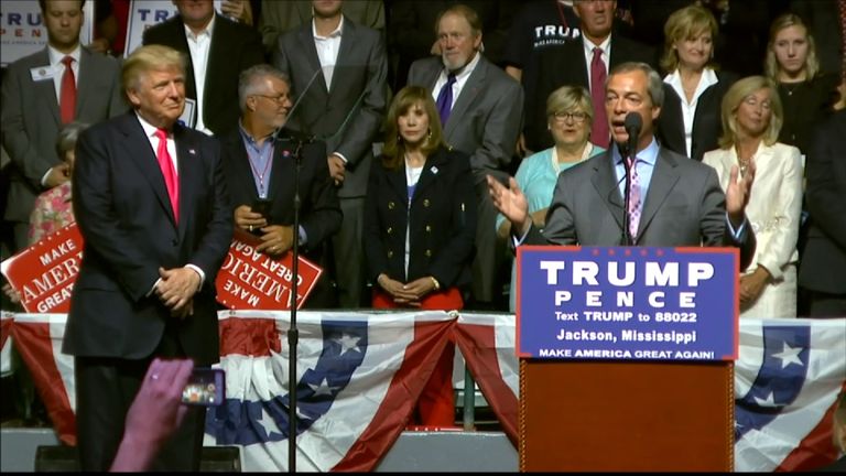 Nigel Farage addresses a Donald Trump rally in Mississippi