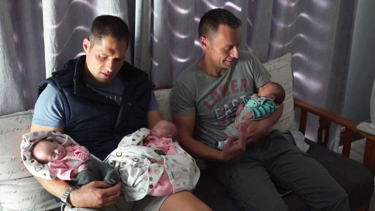 Christo and Theo Menelaou with their triplets 