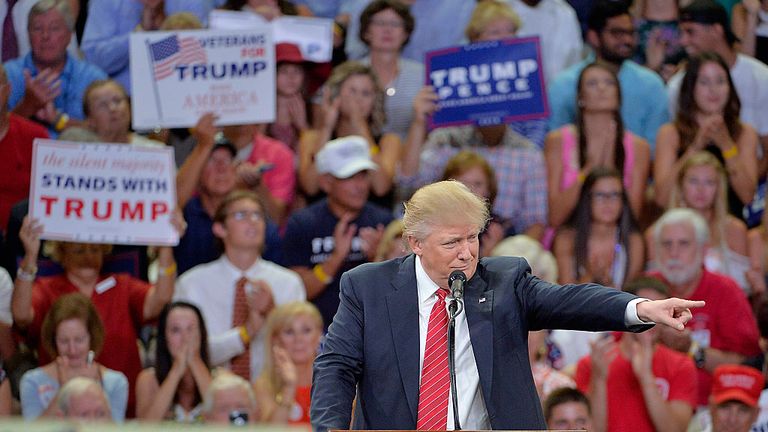 Donald Trump addresses an audience in North Carolina