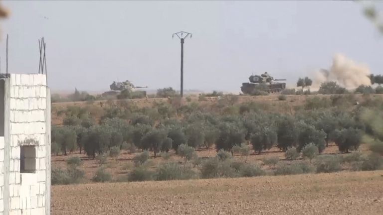 Turkish tanks seen inside Syria as they take on Kurdish forces