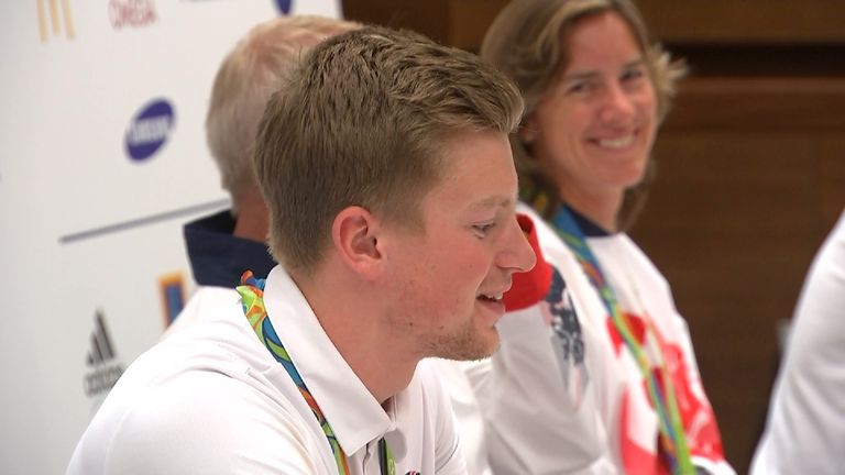 Adam Peaty was all smiles at a news conference back in London