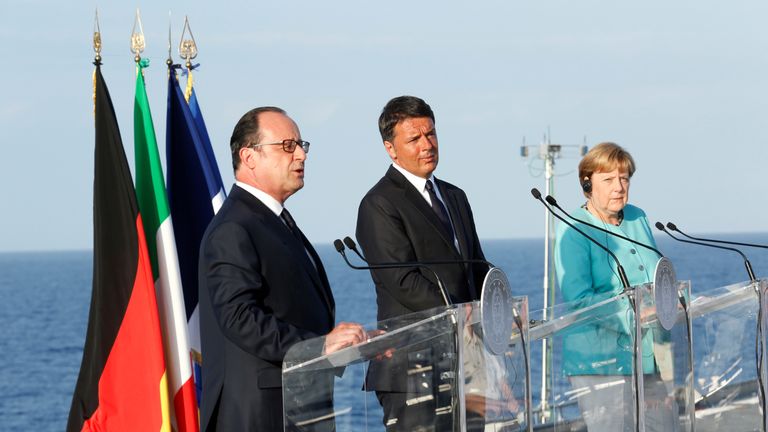 Francois Hollande, Matteo Renzi and Angela Merkel