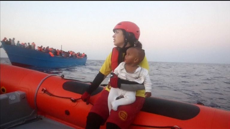 Migrants including women and children rescued by Spanish humanitarian organisation off Libyan coast