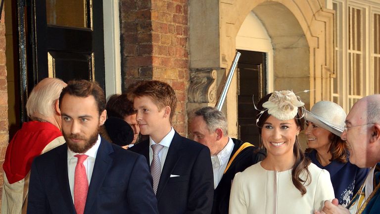 Hugh Grosvenor at an event behind Pippa and James Middleton