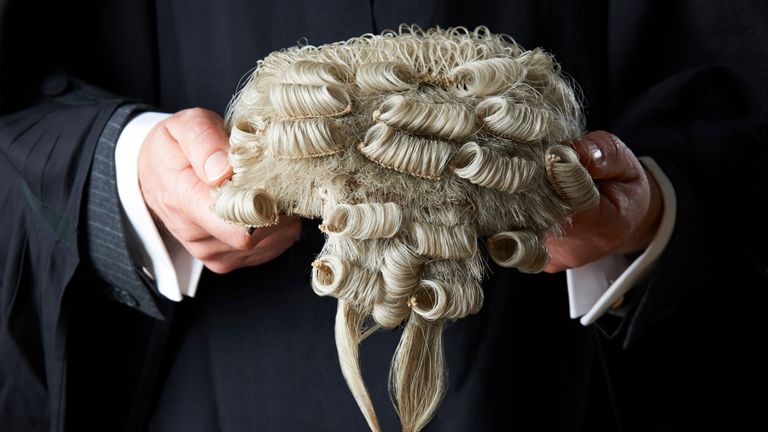 A barrister holding his wig