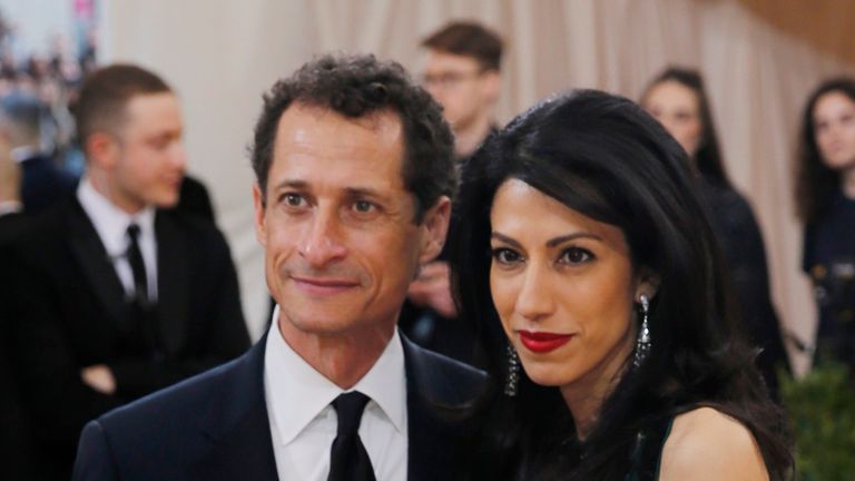Former US Representative Anthony Weiner and wife Huma Abedin arrive at a New York gala in May 2016