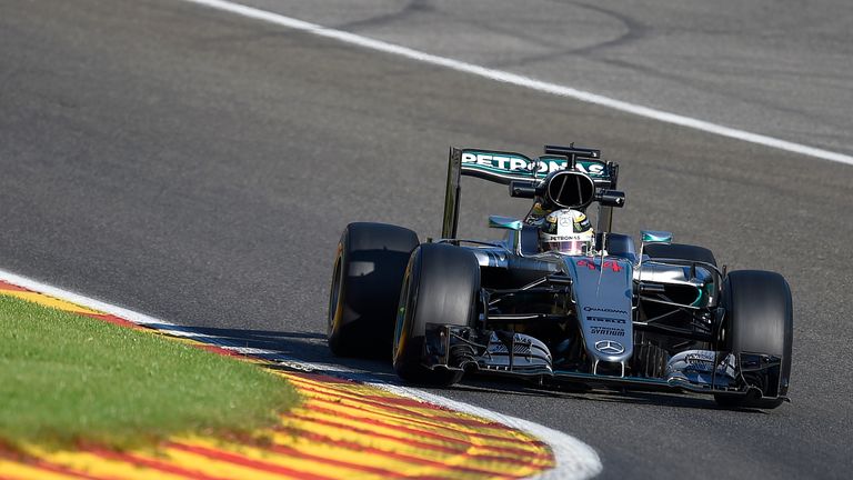 Lewis Hamilton on the track during a practice session at the Spa-Francorchamps circuit