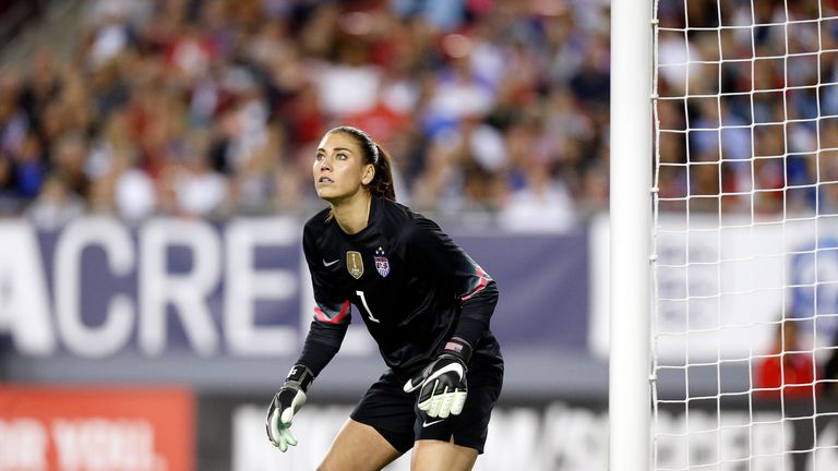 TAMPA, FL - MARCH 3:  Goalkeeper Hope Solo #1 of the United States defends the goal during the second half of the 2016 SheBelieves Cup soccer match against
