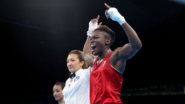 Great Britain's Nicola Adams  celebrates victory over France's Sarah Ourahmoune to win Olympic gold