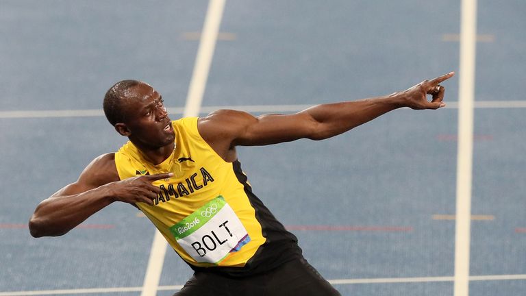 Jamaica's Usain Bolt celebrates winning the 200m