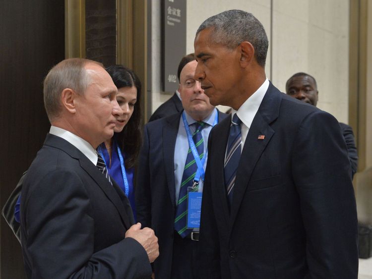 Russian President Vladimir Putin (L) meets with his US counterpart Barack Obama on the sidelines of the G20 Leaders Summit in Hangzhou on September 5, 2016