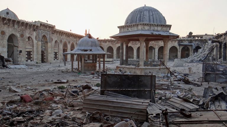 The Grand Umayyad Mosque in Aleppo has been badly damaged during fighting in the city