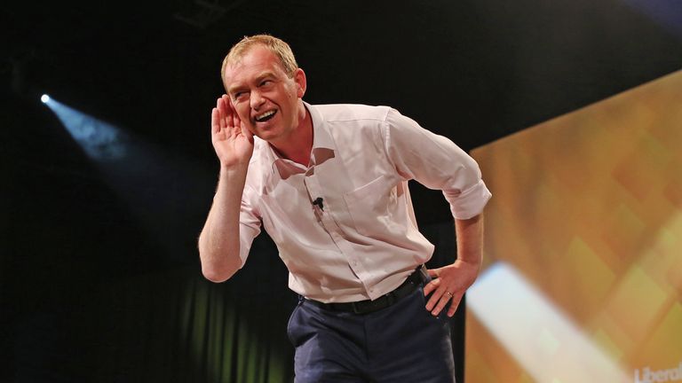 Tim Farron working the crowd in Brighton