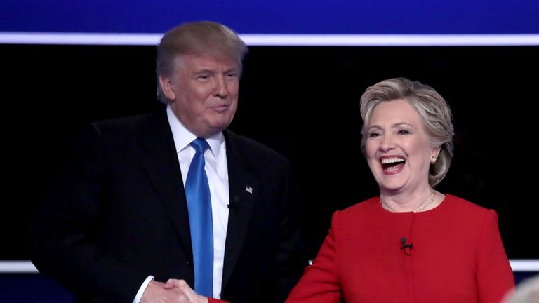 Donald Trump and Hillary Clinton shake hands after the first Presidential Debate