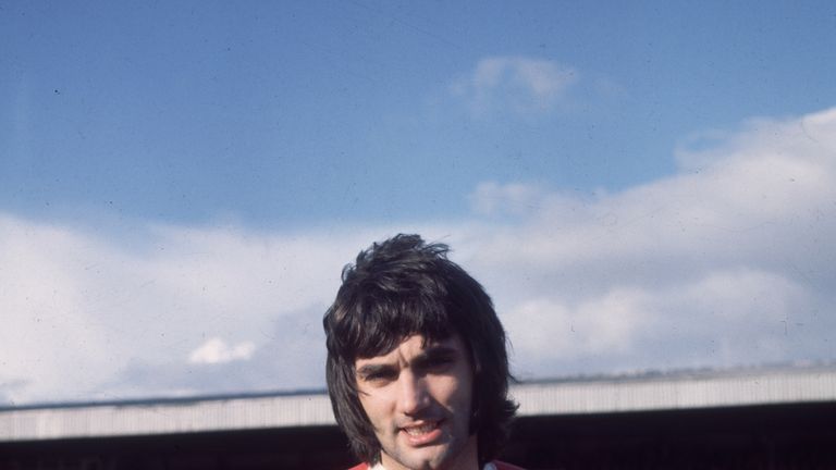 February 1970:  Star Manchester United footballer George Best at the FA Cup Tie between Northampton and Manchester United. 