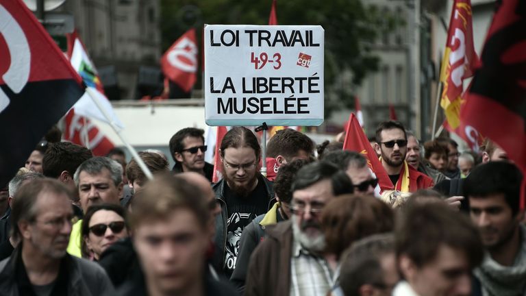 French rail workers and air traffic controllers walk out during a strike in May