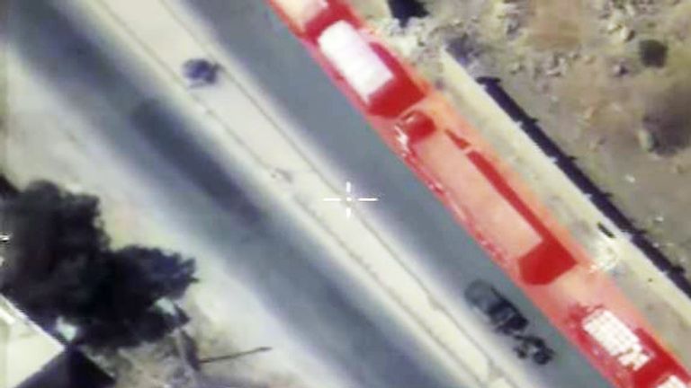 Image from Russian drone showing aid convoy and military vehicle 