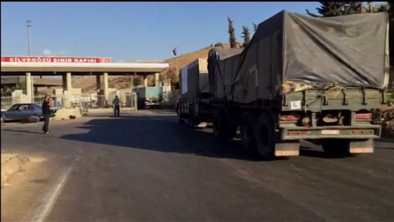 The convoy crossed the Turkish border town of Cilvegozu but is now stuck 