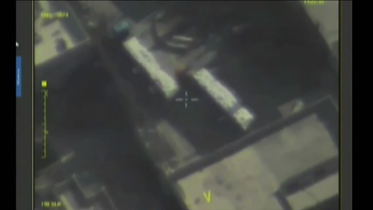 Footage from a drone said to have been taken shortly before a UN aid convoy is blasted.