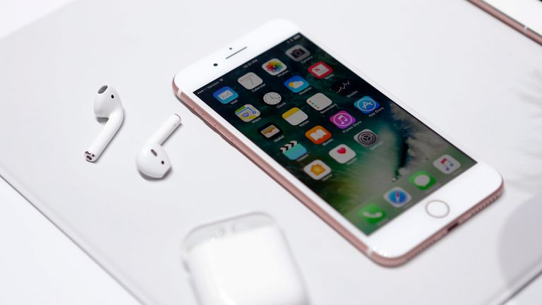 The Apple iPhone7 and AirPods are displayed during an Apple media event in San Francisco, California, U.S. September 7, 2016. Reuters/Beck Diefenbach