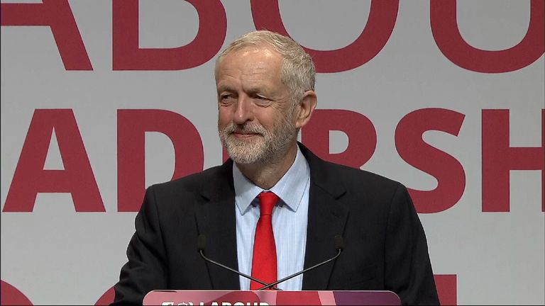 Jeremy Corbyn is addressing party supporters