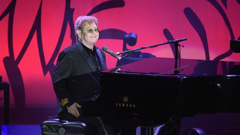 Elton John performing at the Breast Cancer Research Foundation&#39;s Hot Pink Party in New York in April 2016